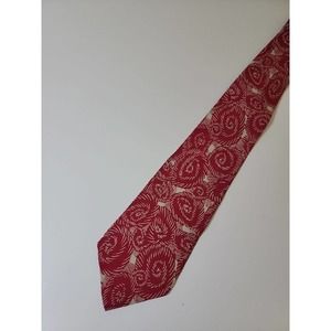 VTG Bill Robinson Silk Necktie Abstract Swirl Red Cream Made in USA Italian Fabr